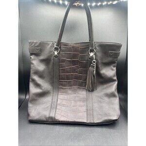 Halogen Genuine Pebbled Leather/alligator Design, Large Tote Travel Bag Brown